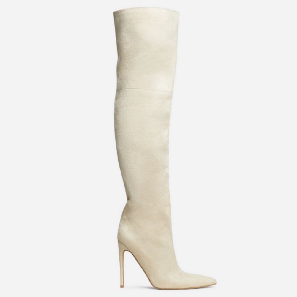 EGO OVER THE KNEE THIGH HIGH SLOUCH BOOT IN BEIGE FAUX SUEDE